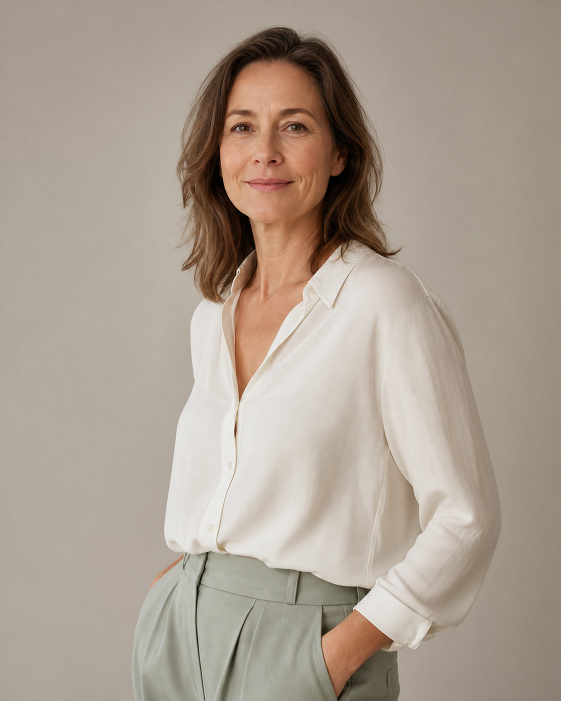 Natural portrait of a woman in a clean studio